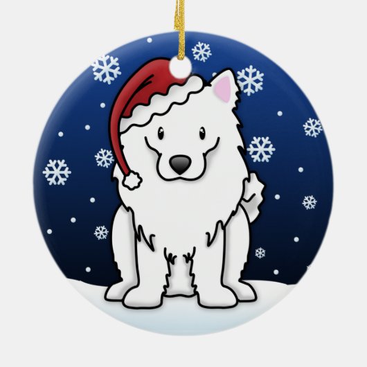 Kawaii Cartoon American Eskimo Dog Kerstmis Keramisch Ornament (Achterkant)