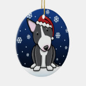 Kawaii Cartoon B&W Bull Terrier Kerstmis Keramisch Ornament (Rechts)
