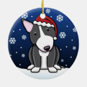 Kawaii Cartoon B&W Bull Terrier Kerstmis Keramisch Ornament (Achterkant)