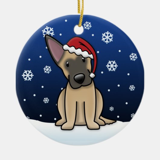 Kawaii Cartoon Belgische Malinois Kerstmis Keramisch Ornament (Voorkant)