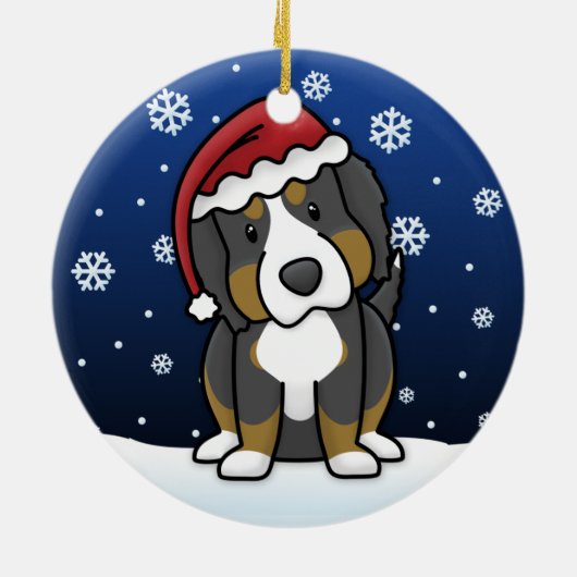 Kawaii Cartoon Bernese Mountain Dog Kerstmis Keramisch Ornament (Achterkant)