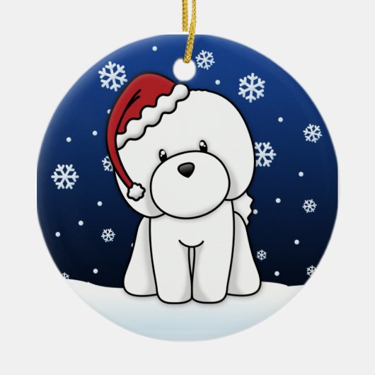 Kawaii Cartoon Bichon Frise kerstversiering Keramisch Ornament (Voorkant)