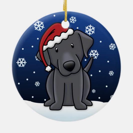 Kawaii Cartoon Black Lab Kerstmis Keramisch Ornament (Achterkant)