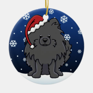 Kawaii Cartoon Black Pomeranian Keramisch Ornament