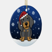 Kawaii Cartoon Black & Tan Coonhound Kerstmis Keramisch Ornament (Rechts)