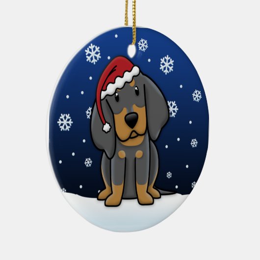 Kawaii Cartoon Black & Tan Coonhound Kerstmis Keramisch Ornament (Rechts)