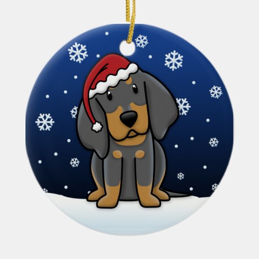 Kawaii Cartoon Black & Tan Coonhound Kerstmis Keramisch Ornament (Voorkant)