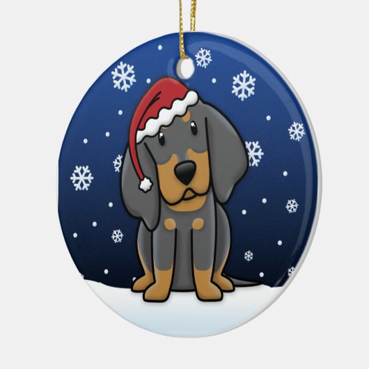 Kawaii Cartoon Black & Tan Coonhound Kerstmis Keramisch Ornament (Links)