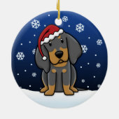 Kawaii Cartoon Black & Tan Coonhound Kerstmis Keramisch Ornament (Achterkant)