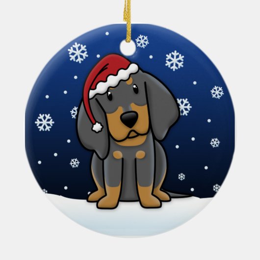 Kawaii Cartoon Black & Tan Coonhound Kerstmis Keramisch Ornament (Achterkant)