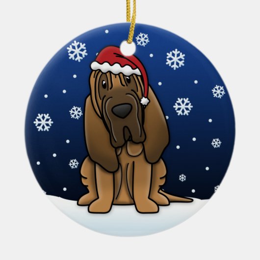 Kawaii Cartoon Bloodhound Kerstmis Keramisch Ornament (Voorkant)