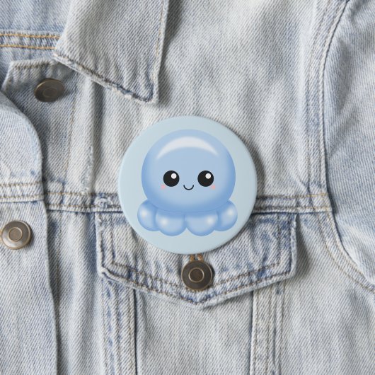 Kawaii Cartoon Blue Octopus Ronde Button 7,6 Cm (In situ)