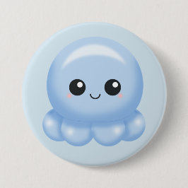 Kawaii Cartoon Blue Octopus Ronde Button 7,6 Cm