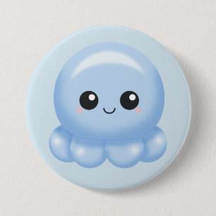 Kawaii Cartoon Blue Octopus Ronde Button 7,6 Cm
