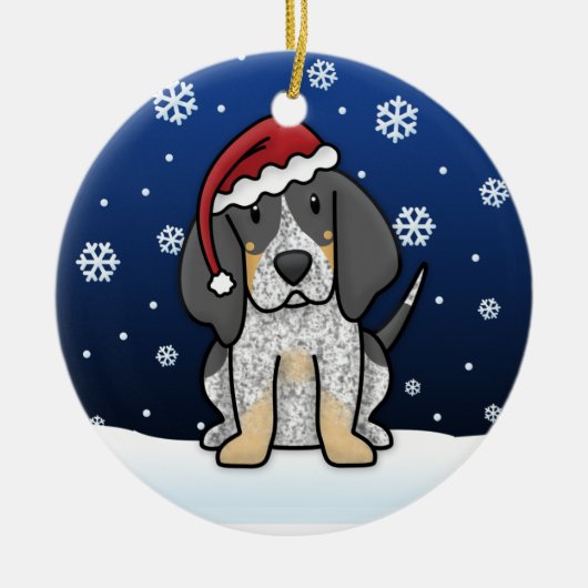 Kawaii Cartoon Bluetick Coonhound Kerstmis Keramisch Ornament (Voorkant)