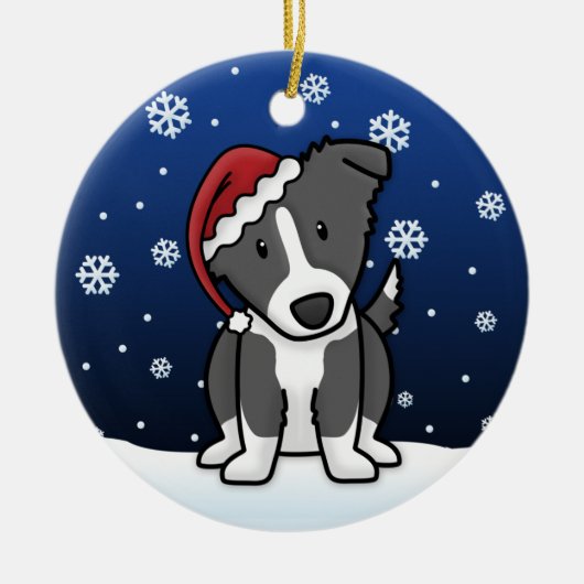 Kawaii Cartoon Border Collie Kerstmis Keramisch Ornament (Voorkant)