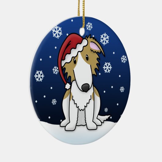 Kawaii Cartoon Borzoi kerstversiering Keramisch Ornament (Rechts)