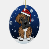 Kawaii Cartoon Brindle Boxer Kerstmis Keramisch Ornament (Rechts)