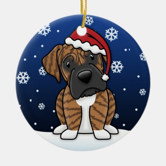 Kawaii Cartoon Brindle Boxer Kerstmis Keramisch Ornament (Voorkant)