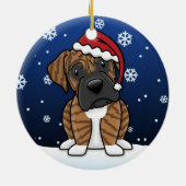 Kawaii Cartoon Brindle Boxer Kerstmis Keramisch Ornament (Achterkant)