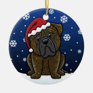 Kawaii Cartoon Brindle Bullmastiff Kerstmis Keramisch Ornament