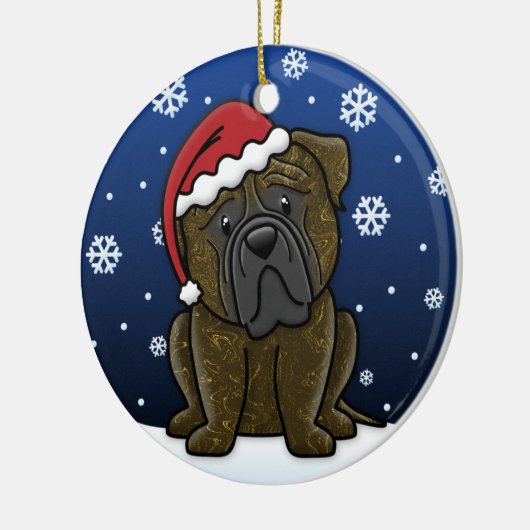 Kawaii Cartoon Brindle Bullmastiff Kerstmis Keramisch Ornament (Links)