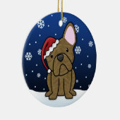 Kawaii Cartoon Brindle French Bulldog Kerstmis Keramisch Ornament (Rechts)