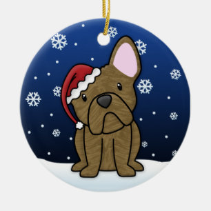 Kawaii Cartoon Brindle French Bulldog Kerstmis Keramisch Ornament