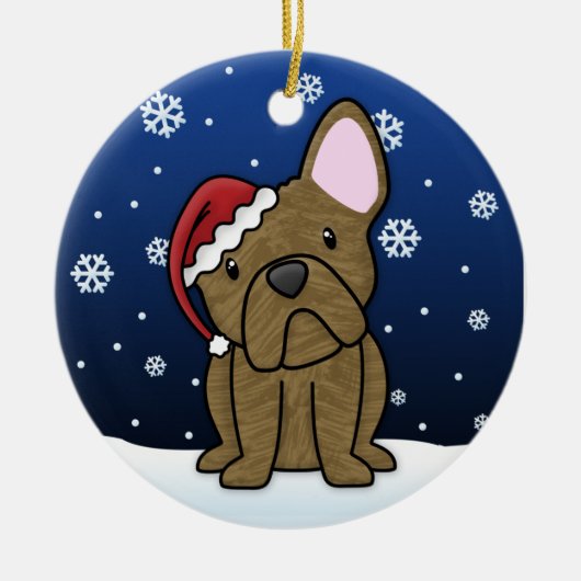 Kawaii Cartoon Brindle French Bulldog Kerstmis Keramisch Ornament (Voorkant)