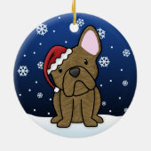 Kawaii Cartoon Brindle French Bulldog Kerstmis Keramisch Ornament (Achterkant)