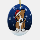 Kawaii Cartoon Brown Border Collie Kerstmis Keramisch Ornament (Rechts)