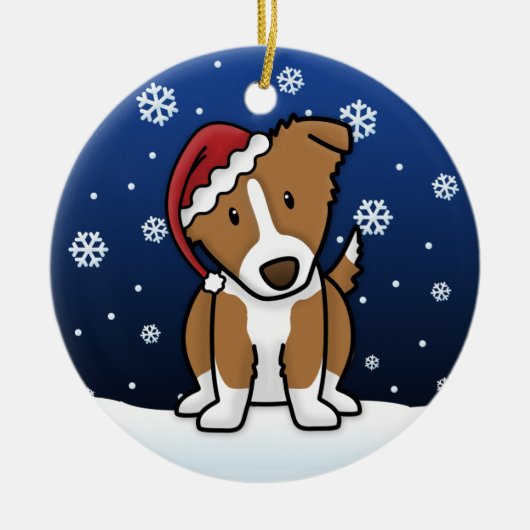 Kawaii Cartoon Brown Border Collie Kerstmis Keramisch Ornament (Voorkant)