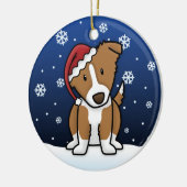 Kawaii Cartoon Brown Border Collie Kerstmis Keramisch Ornament (Links)