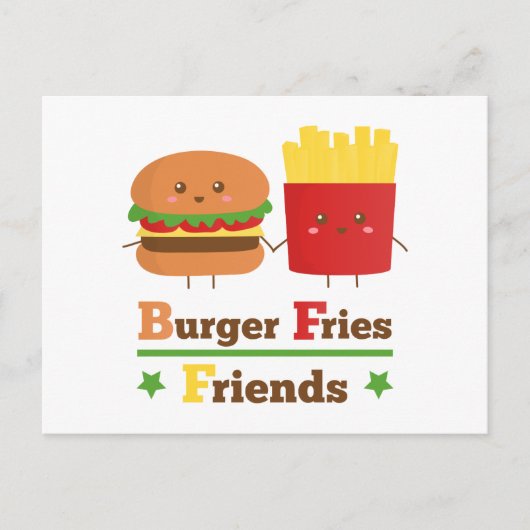 Kawaii Cartoon Burger Fries Friends BFF Briefkaart (Voorkant)