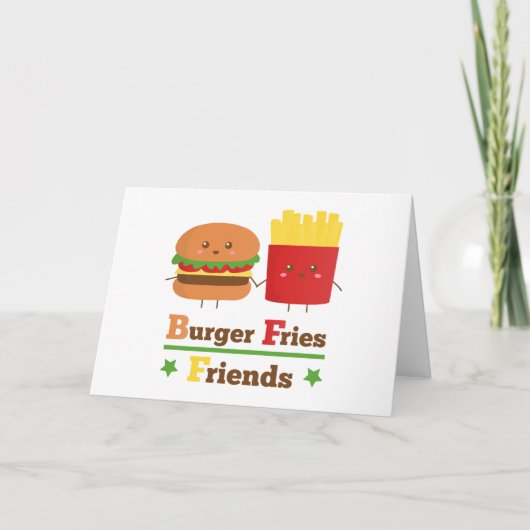 Kawaii Cartoon Burger Fries Friends BFF Kaart (Voorkant)