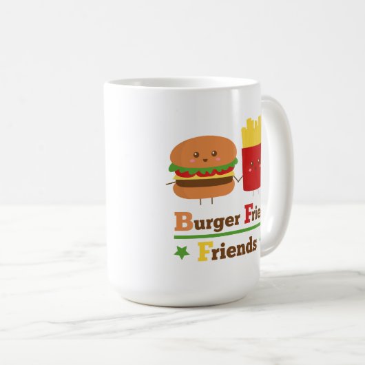 Kawaii Cartoon Burger Fries Friends BFF Koffiemok (Voorkant rechts)
