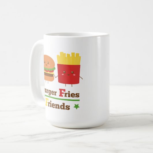 Kawaii Cartoon Burger Fries Friends BFF Koffiemok (Voorkant links)