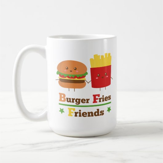 Kawaii Cartoon Burger Fries Friends BFF Koffiemok (Links)