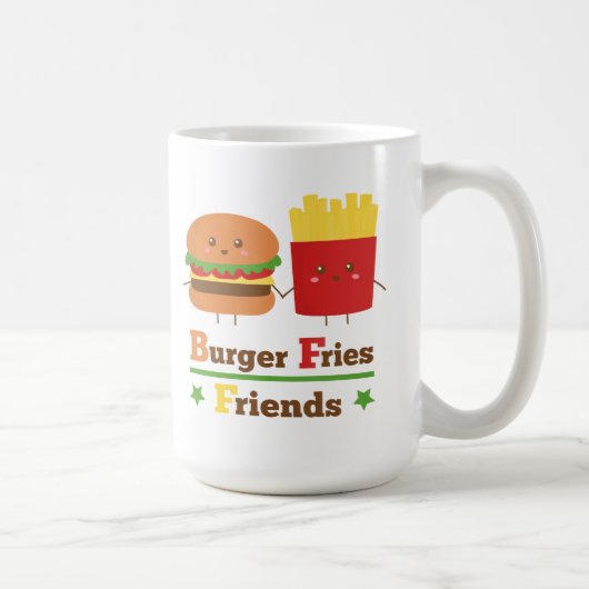 Kawaii Cartoon Burger Fries Friends BFF Koffiemok (Rechts)