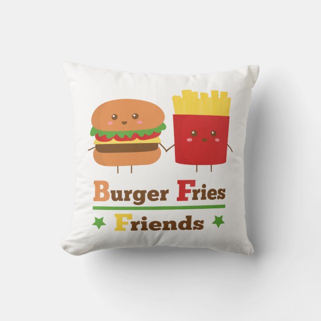 Kawaii Cartoon Burger Fries Friends BFF Kussen (Voorkant)