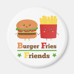 Kawaii Cartoon Burger Fries Friends BFF Magneet