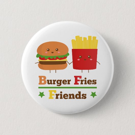 Kawaii Cartoon Burger Fries Friends BFF Ronde Button 5,7 Cm (Voorkant)