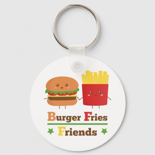 Kawaii Cartoon Burger Fries Friends BFF Sleutelhanger (Voorkant)