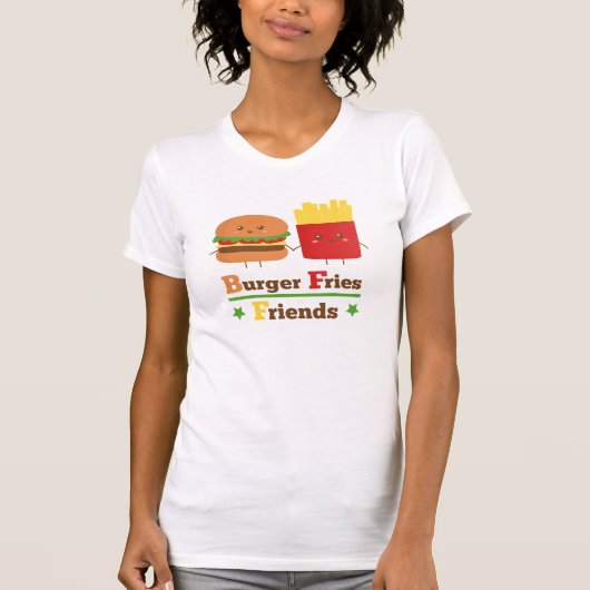Kawaii Cartoon Burger Fries Friends BFF T-shirt (Voorkant)