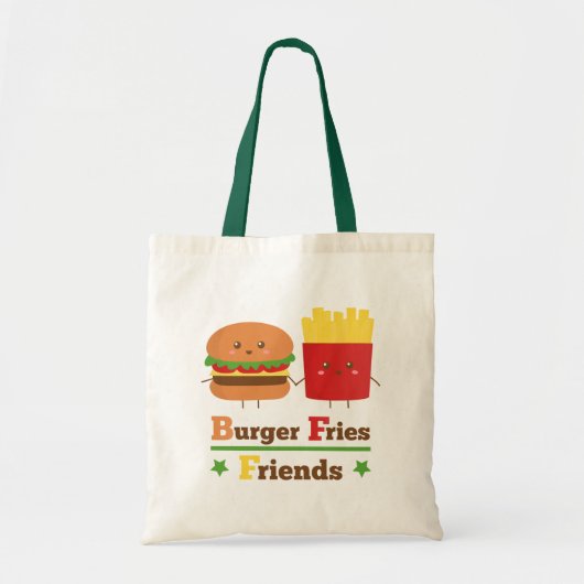 Kawaii Cartoon Burger Fries Friends BFF Tote Bag (Voorkant)