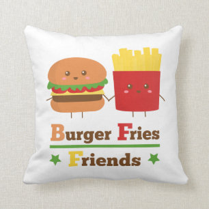 Kawaii Cartoon Burger Frietjes Vrienden BFF Kussen