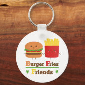 Kawaii Cartoon Burger Frites Vrienden BFF Sleutelhanger (Voorkant)