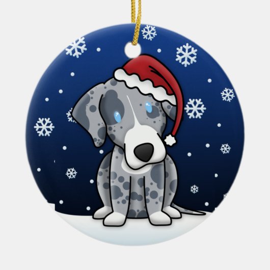 Kawaii Cartoon Catahoula Leopard Dog Kerstmis Keramisch Ornament (Voorkant)