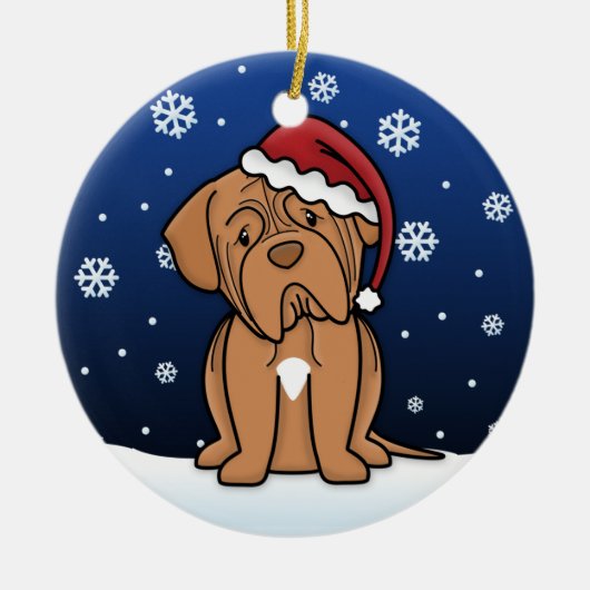 Kawaii Cartoon Dogue de Bordeaux Kerstmis Keramisch Ornament (Voorkant)