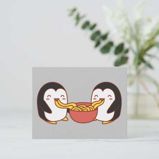 Kawaii Cartoon Eating Noodles Briefkaart (Staand voorkant)